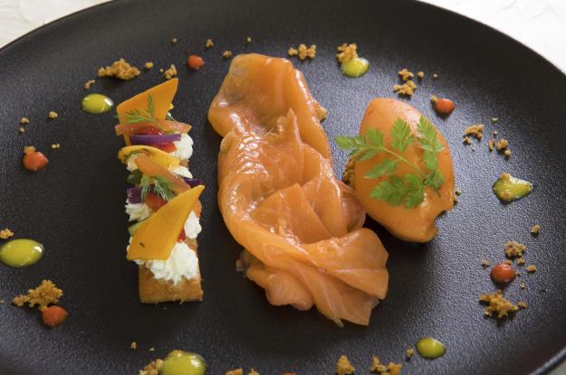 truite fumé et sorbet gaspacho